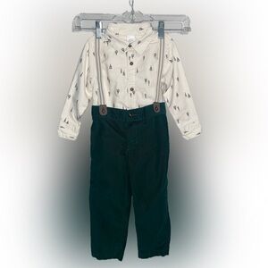 Carter's Child of Mine Christmas Button Down and Green Corduroy Pants Set
